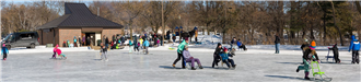 Large group of people doing different activities on ice