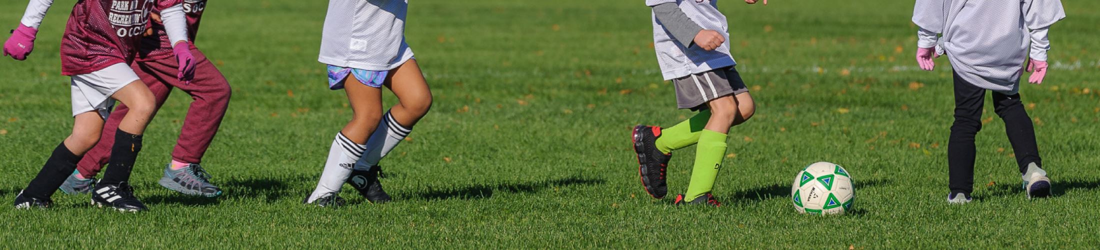 Group of young kids playing soccer