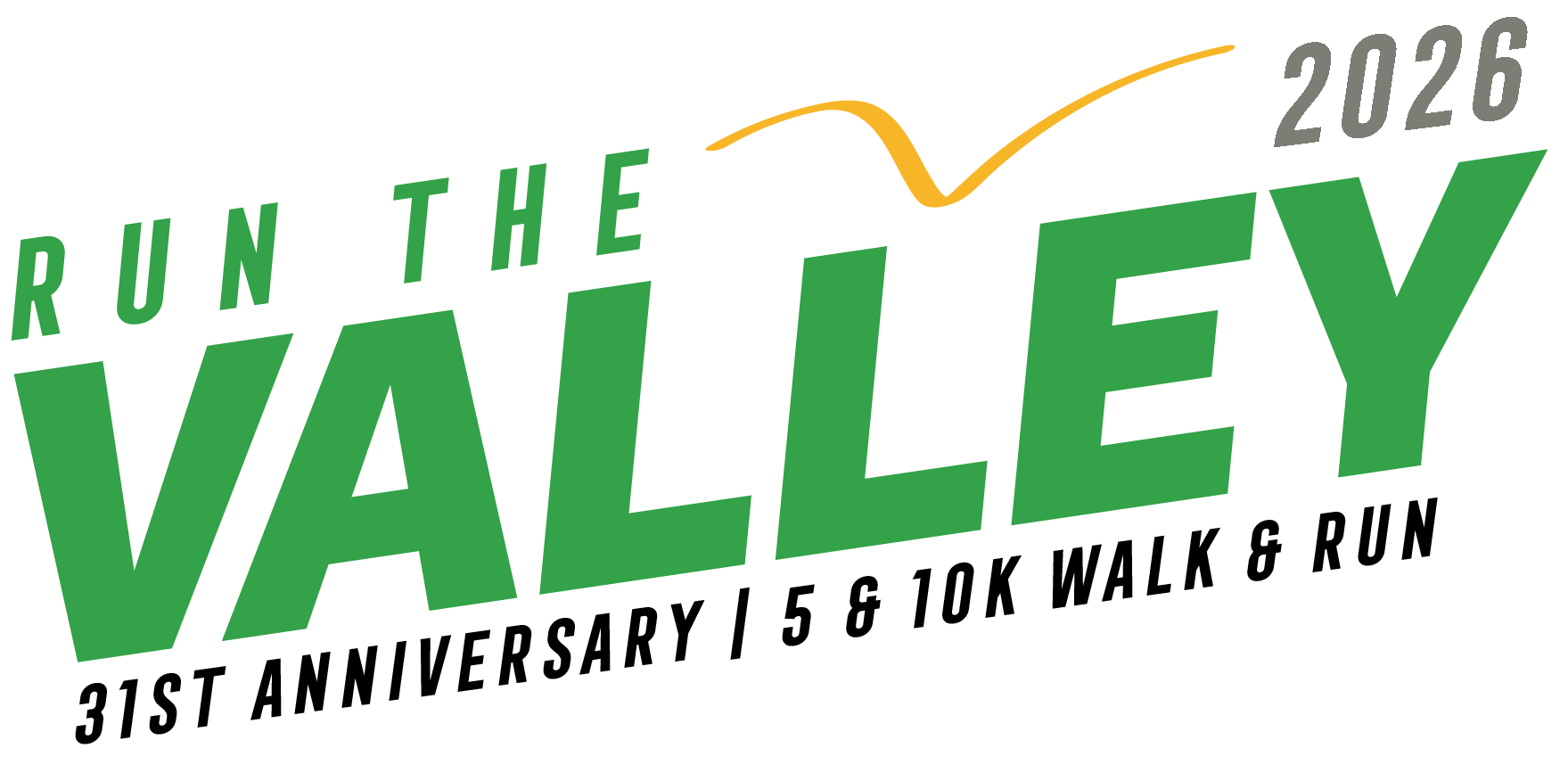 Run the Valley 2026. 31st Anniversary 5 & 10 k walk and run logo